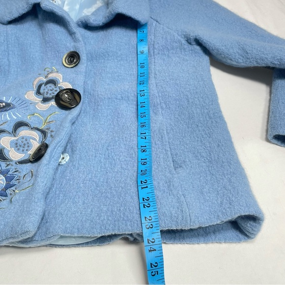 Vintage Style Embroidered Blue Snap Up Wool Jacket Women’s Coat XL - Picture 13 of 14